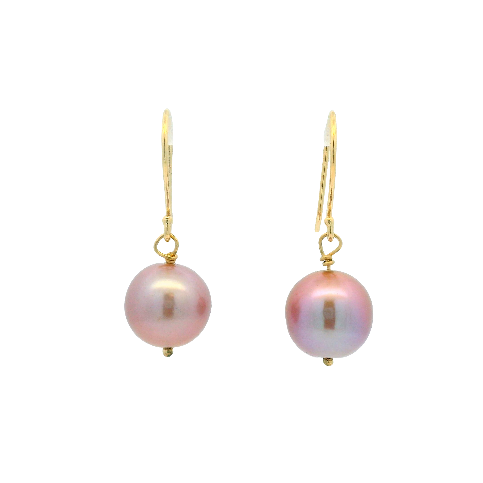 14K Yellow Gold 9.5mm Purple Freshwater Pearl Earrings