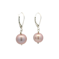 14K White Gold 9.5mm Purple Freshwater Pearl Earrings