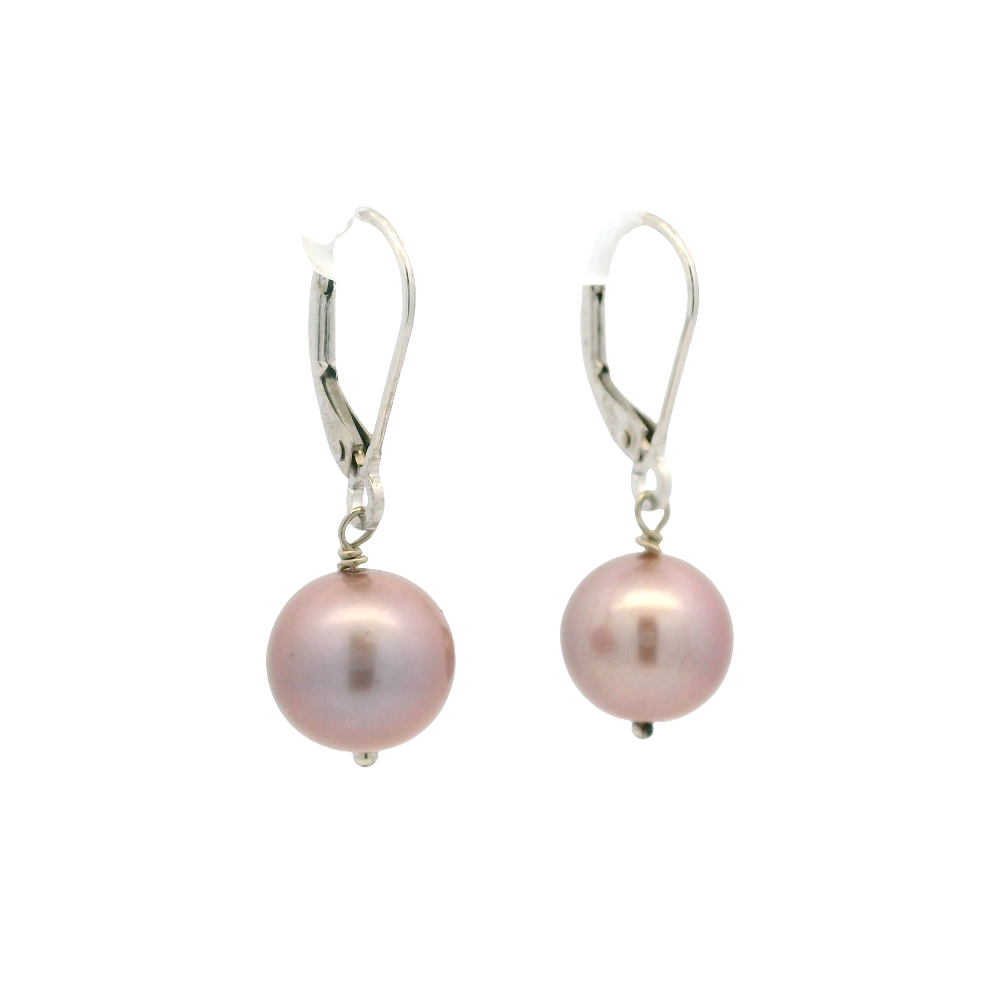 14K White Gold 9.5mm Purple Freshwater Pearl Earrings