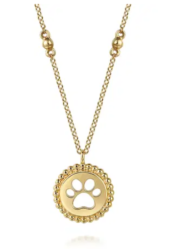 14K Yellow Gold Bujukan Dog Paw Medallion Necklace by Gabriel