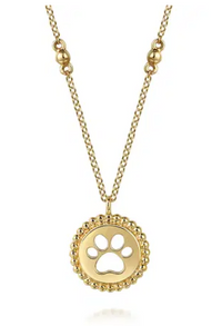 14K Yellow Gold Bujukan Dog Paw Medallion Necklace by Gabriel