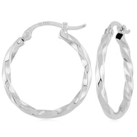 14K White Gold Twisted Tube Hoop Earrings