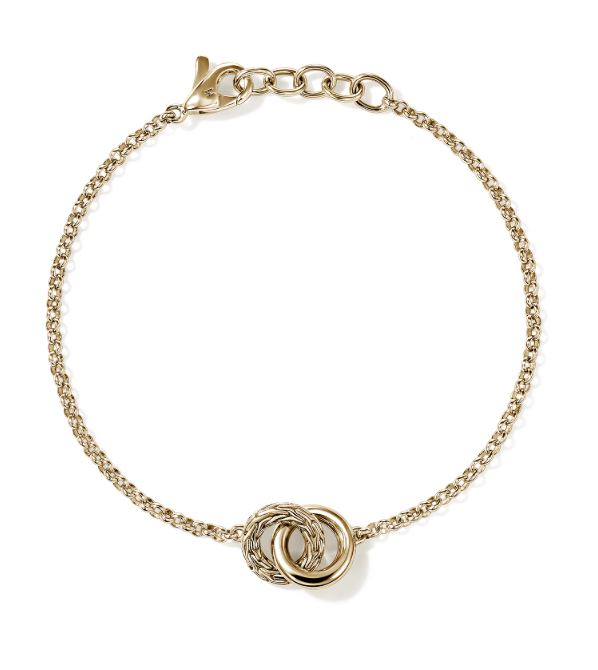 JH Essentials 14K Gold Interlinking Bracelet on 2mm Rolo Chain Sz M by John Hardy