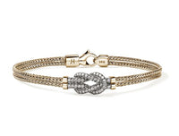 Love Knot 14K Gold 0.30cttw Diamond Pave Station 3.6mm Chain Double Row Bracelet Sz M by John Hardy