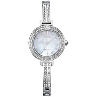 Ladies Eco Drive Silhouette Crystal Princess Cut Bangle Watch with Mother of Pearl Face by Citizen