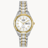 Ladies Eco Drive Two Tone  Watch with White Dial & Day/Date by Citizen