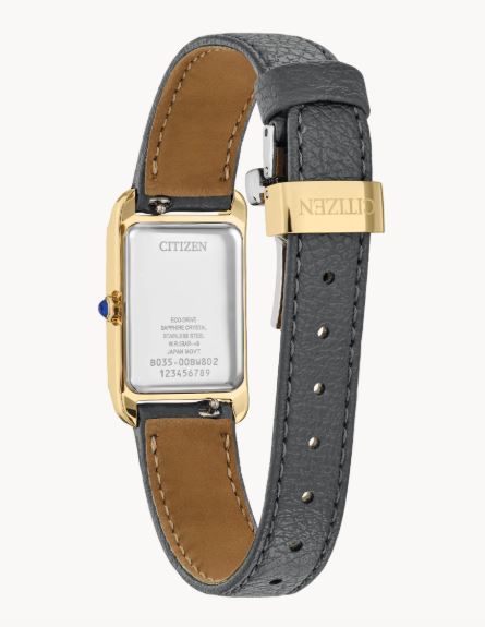 Ladies Eco-Drive L Bianca Curved Rectangular Case with Black Leather Strap by Citizen