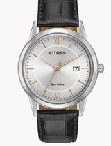 Men's Eco-Drive Stainless Steel Case & Black Leather Strap Watch by Citizen