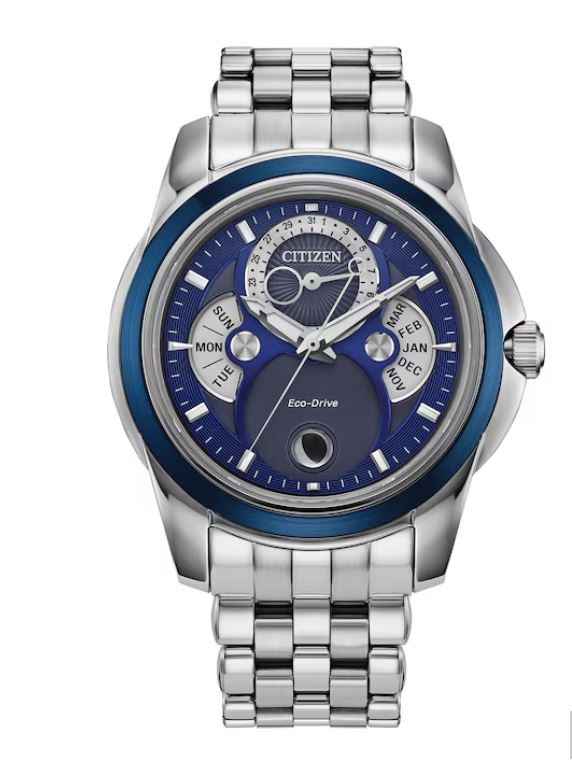 Men's Eco Drive Dress Classic Calendrier Chronograph Watch with Blue Dial by Citizen