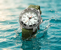 Men's Eco-Drive White Face Watch with Green Band by Citizen
