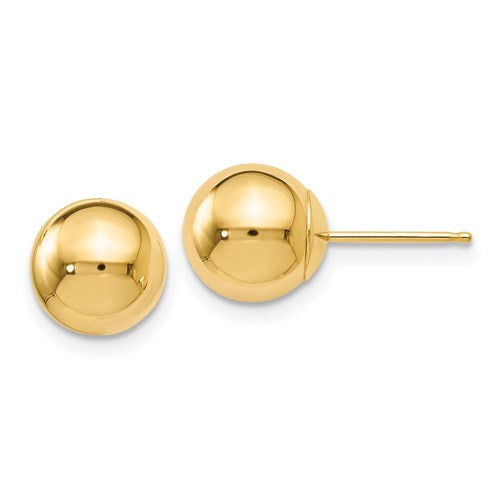 14K Yellow Gold Polished 8mm Ball Post Earrings