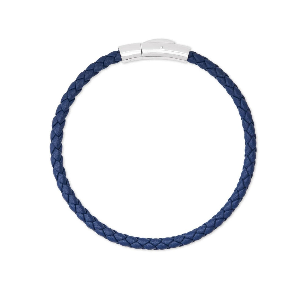 Evans Corded Bracelet Sterling Silver Blue Leather Sz L by Scott Bros