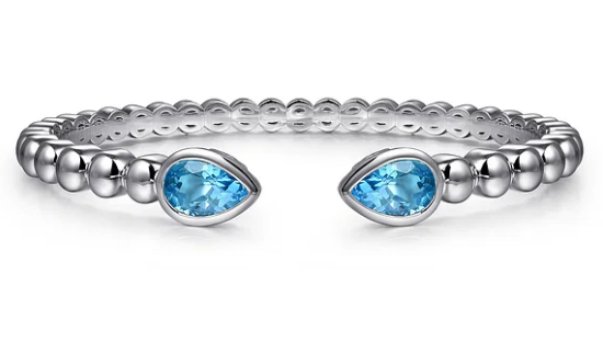 Sterling Silver Bujukan & Pear Shape 3.11cttw Blue Topaz Split Bangle Bracelet by Gabriel