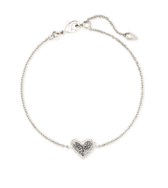 Ari Heart Rhodium Platinum Drusy Delicate Chain Bracelet by Kendra Scott