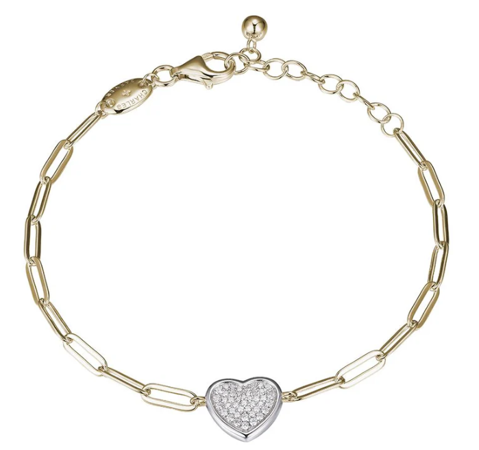 Sterling Silver Gold Plated Paperclip Bracelet with CZ Heart by Charles Garnier