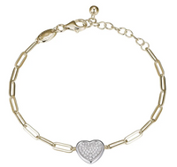 Sterling Silver Gold Plated Paperclip Bracelet with CZ Heart by Charles Garnier
