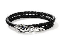 Naga Silver Woven Black Leather Bracelet by John Hardy