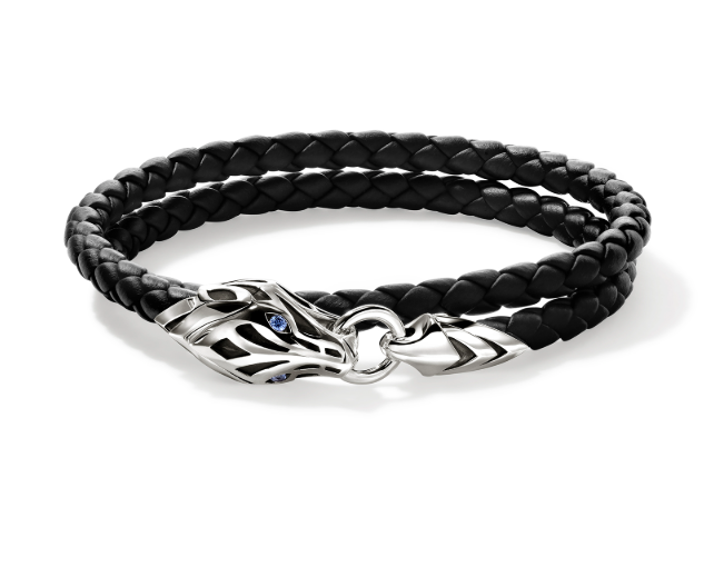 Naga Silver Woven Black Leather Bracelet by John Hardy