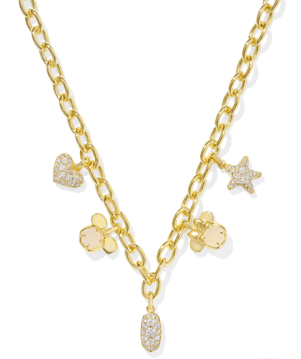 Mickey Mouse Gold Plated Iridescent White Mix Charm Necklace by Kendra Scott