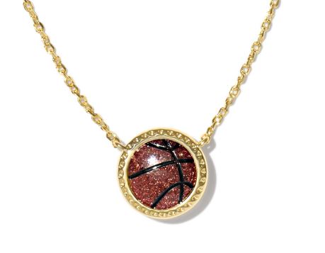 Basketball Gold Plated Orange Goldstone Short Pendant Necklace by Kendra Scott