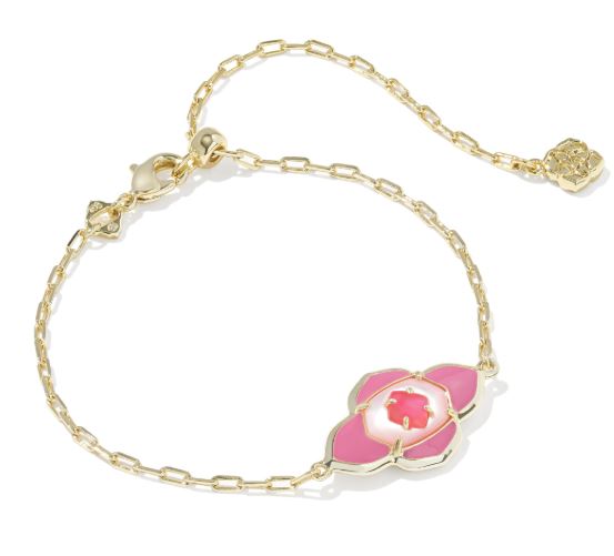 Abbie Medallion Gold Plated Hot Pink Mix Delicate Chain Bracelet by Kendra Scott