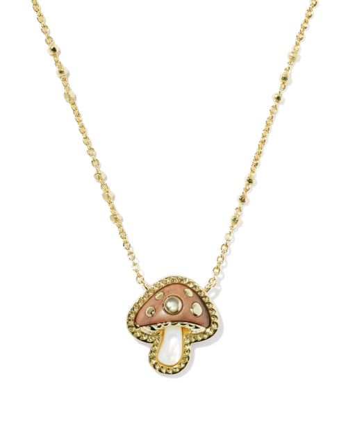 Mushroom Gold Plated Brown Mix Short Pendant Necklace by Kendra Scott
