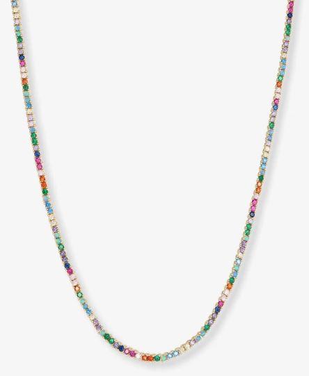 Heiress 18K Yellow Gold Plated Simulated Colored Stone 2mm Tennis Necklace