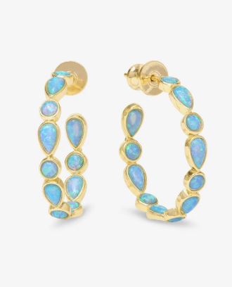 Isla 18K Yellow Gold Plated Simulated Opal 1" Hoops
