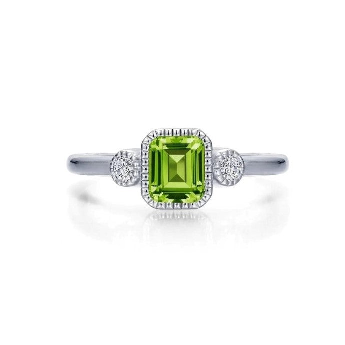 SS/PT 0.98cttw Simulated Diamond & Simulated Peridot Ring