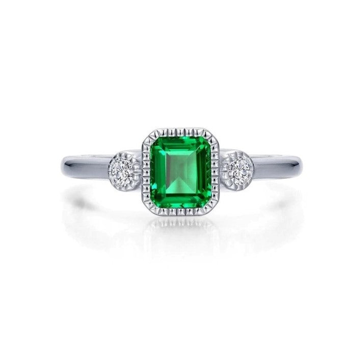 SS/PT 0.98cttw Simulated Diamond & Simulated Emerald Ring
