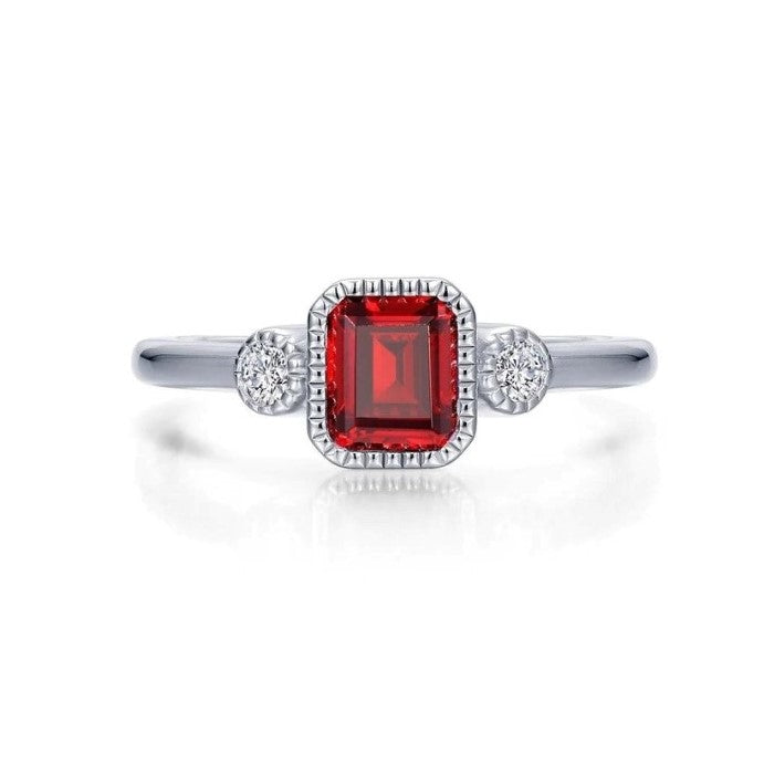 SS/PT 0.98cttw Simulated Diamond & Simulated Garnet Ring