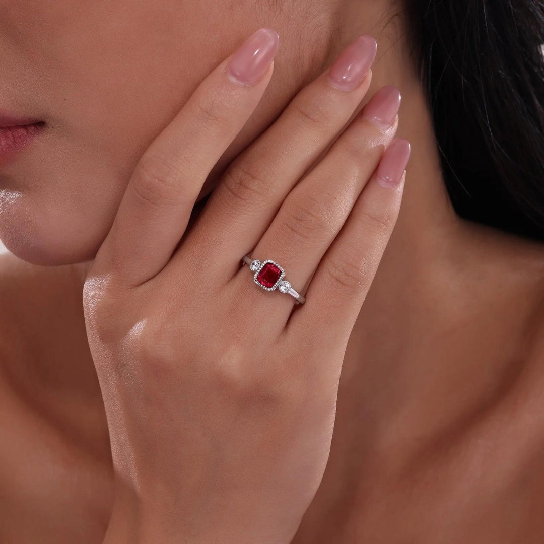 SS/PT 0.98cttw Simulated Diamond & Simulated Garnet Ring