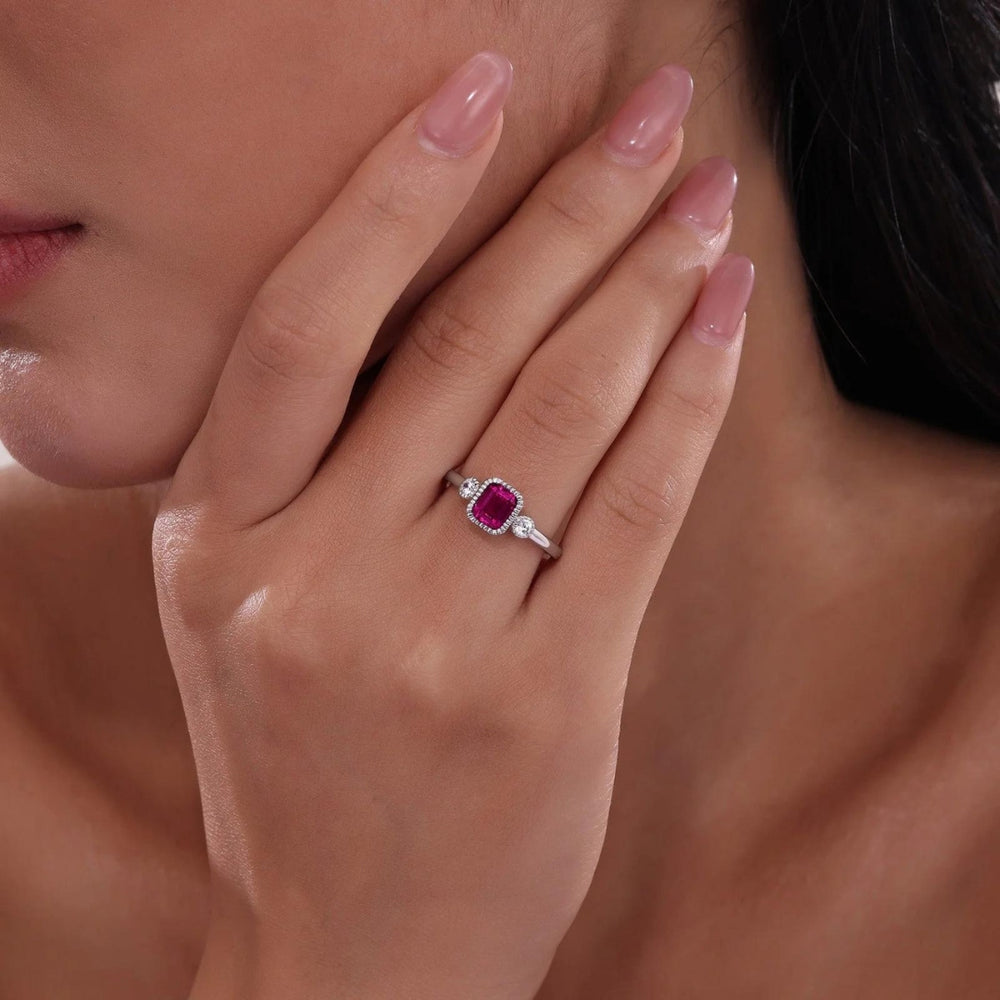 SS/PT 0.98cttw Simulated Diamond & Lab Grown Ruby Ring