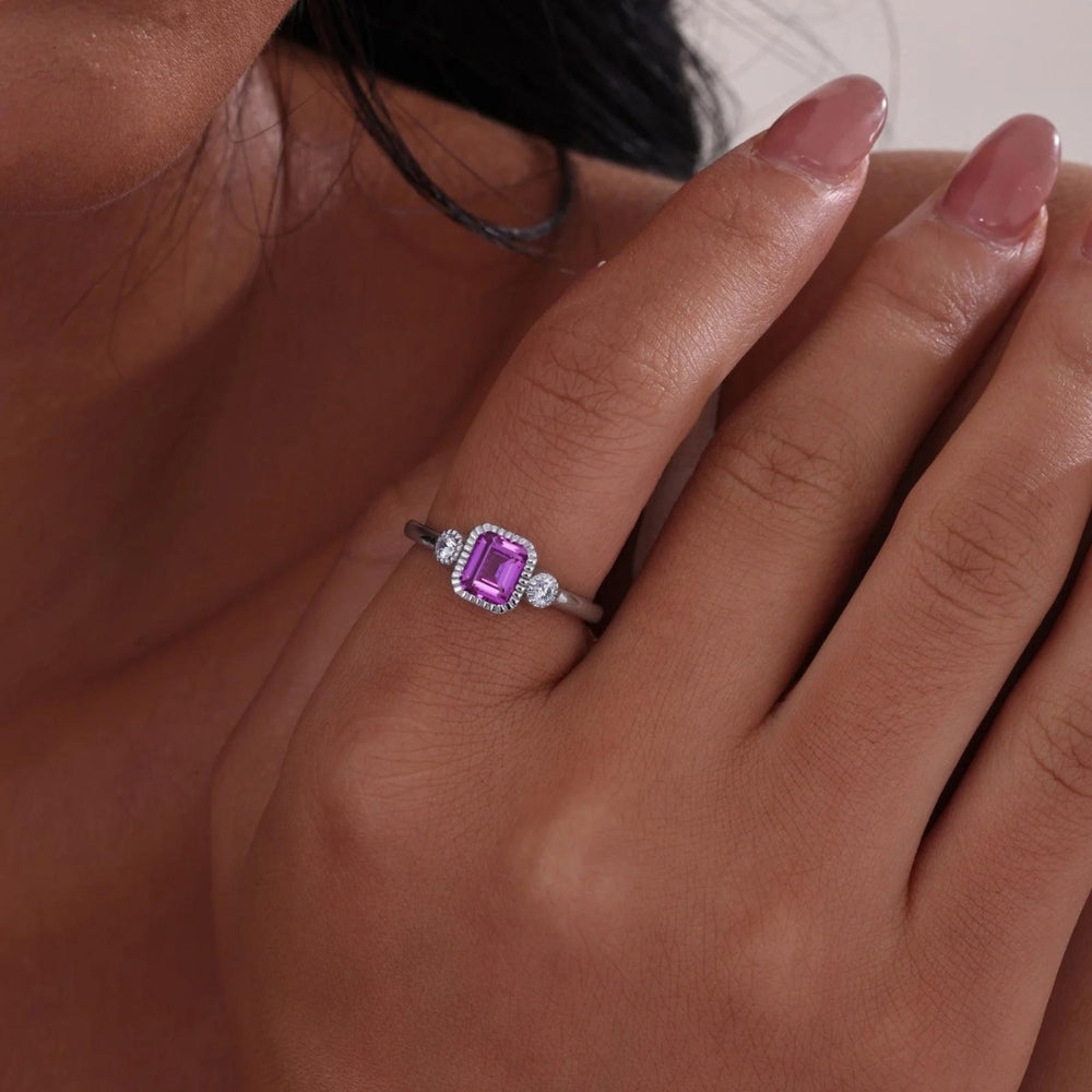 Sterling Silver /PT Simulated Diamond & Simulated Tourmaline Ring