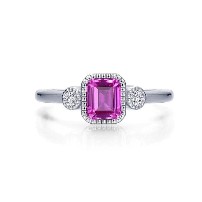 Sterling Silver /PT Simulated Diamond & Simulated Tourmaline Ring