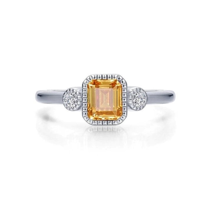 SS/PT 0.98cttw Simulated Diamond & Simulated Yellow Topaz Ring