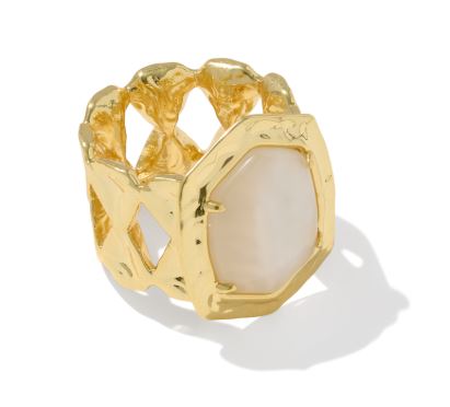 Tiger Striped Daphne Gold Plated Natural Mother of Pearl Cocktail Ring Sz 8 by Kendra Scott