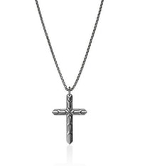 Icon 50 Silver Cross Pendant with Black Rhodium on 2.7mm Box Chain Sz 22 by John Hardy