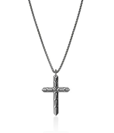 Icon 50 Silver Cross Pendant with Black Rhodium on 2.7mm Box Chain Sz 22 by John Hardy