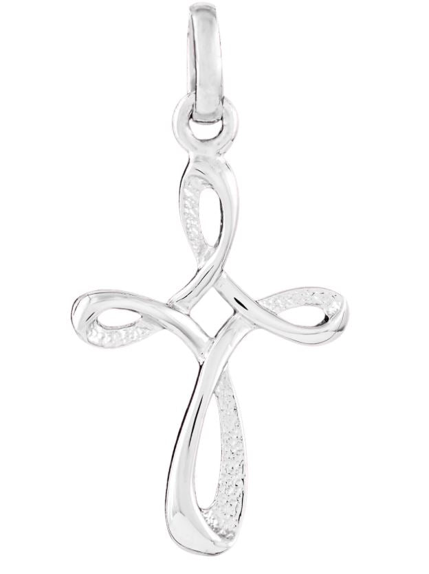 Sterling Silver Embossed Ribbon Cross Pendant Necklace 18"