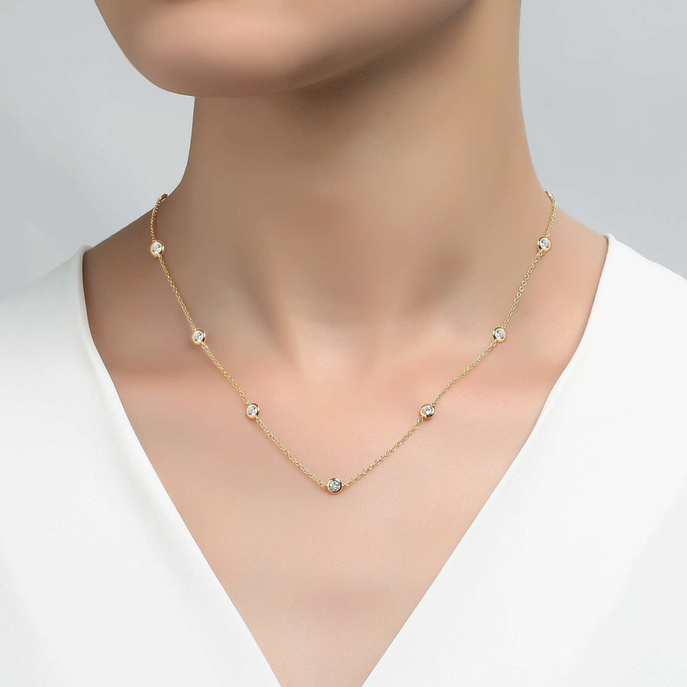 Gold Plated Classic 1.10cttw CZ Bezel Station Necklace 18"