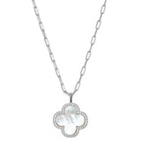 Sterling Silver Paperclip Chain Necklace with CZ & Mother of Pearl  Clover 17