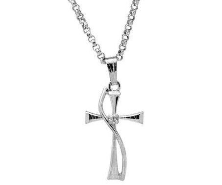 Sterling Silver 0.02cttw Diamond Cross Pendant with Chain 18"