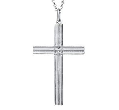 Sterling Silver Embossed 25mm x 39mm Cross Pendant Necklace 24"