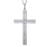 Sterling Silver Embossed 25mm x 39mm Cross Pendant Necklace 24"