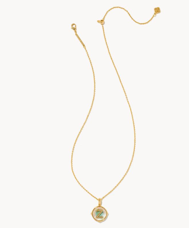 Letter Z Gold Plated Disc Reversible Necklace in Iridescent Abalone by Kendra Scott
