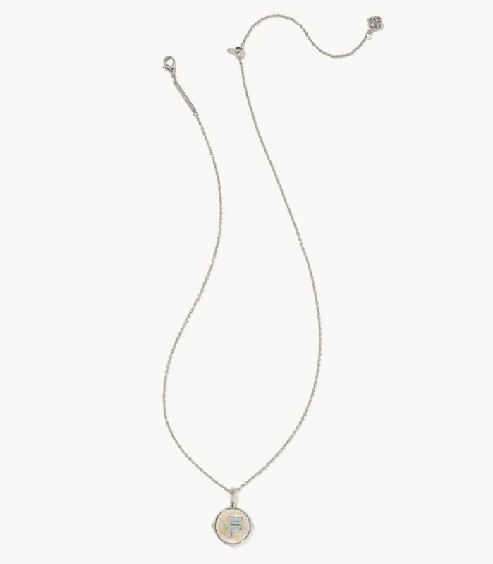 Letter F Silver Plated Disc Reversible Necklace in Iridescent Abalone by Kendra Scott