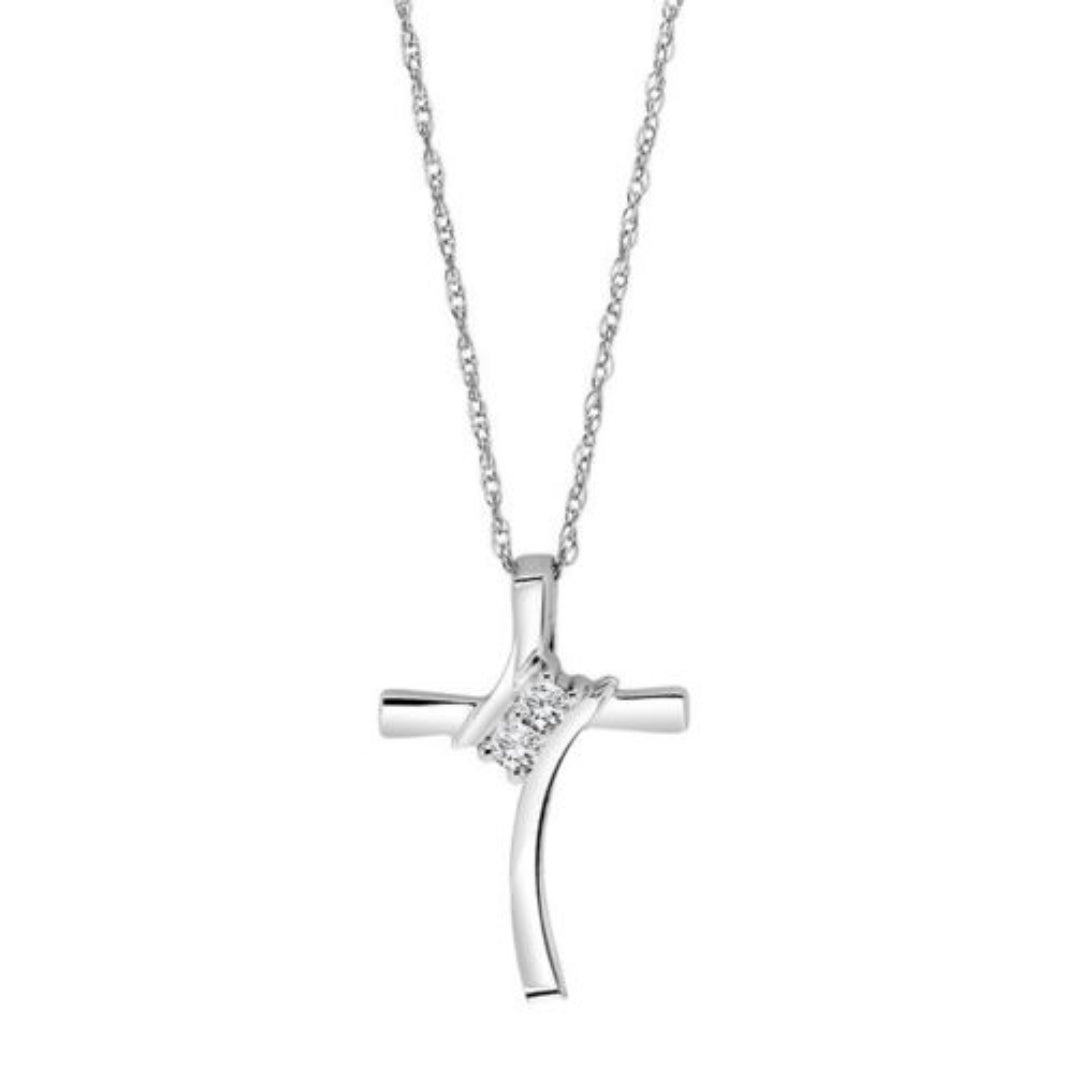 Sterling Silver 0.05cttw Diamond Twogether Cross Pendant