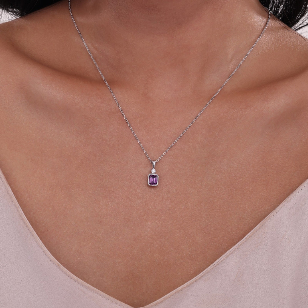 Sterling Silver 0.91cttw Simulated Diamond & Simulated Amethyst Pendant Necklace