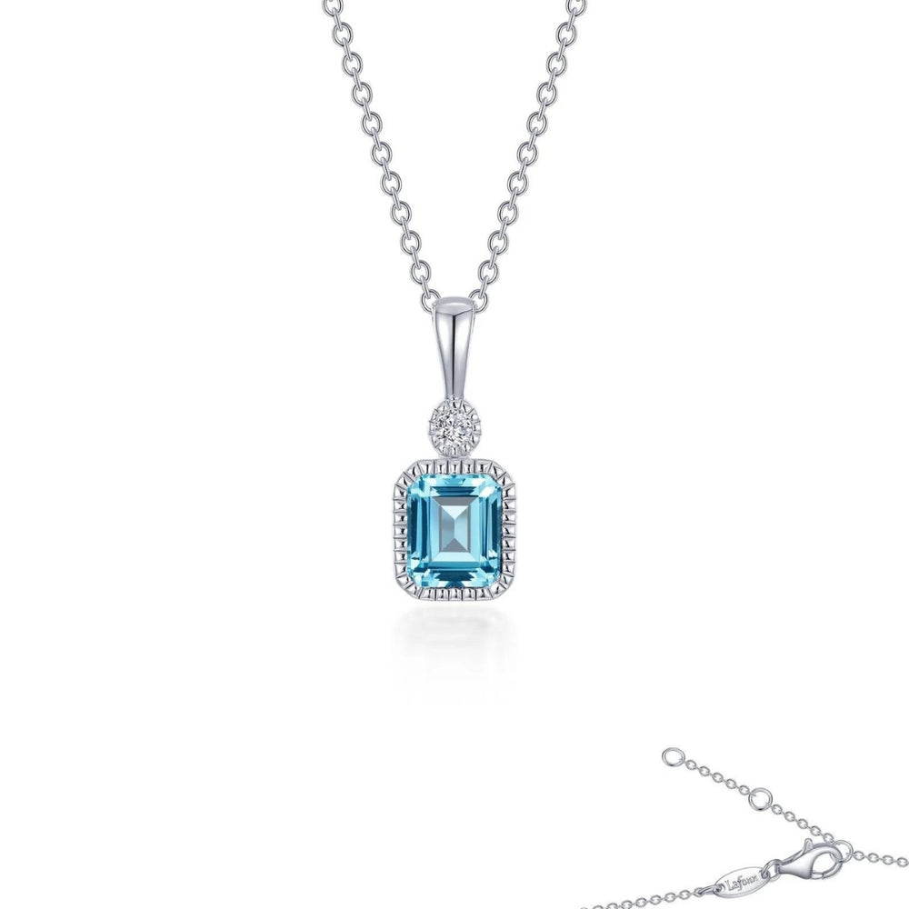 Ster Silver/PT 0.91cttw Simulated Diamond & Simulated Aquamarine Pendant Necklace